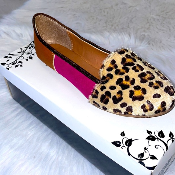 Anna Shoes - Anna Leopard Print Flats with Pink and Brown Accents